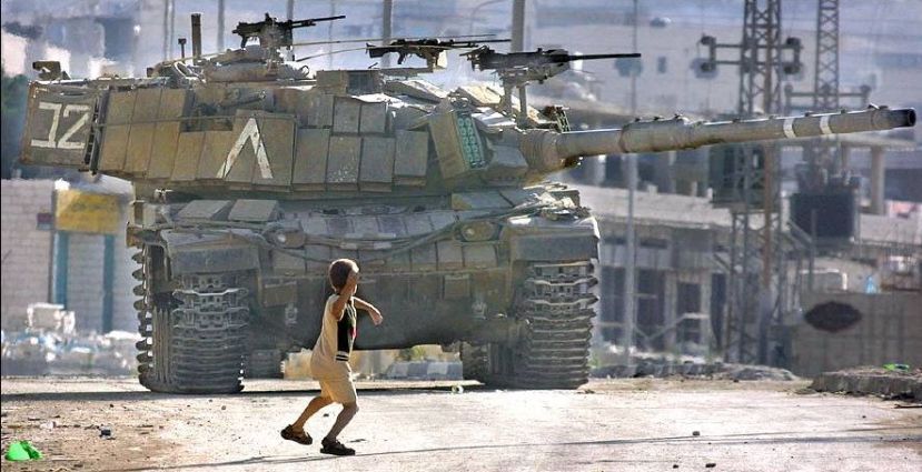Israeli tank vs Palestinian boy